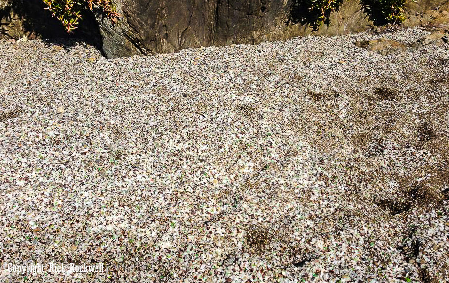 Sand covered with glass at Glass Beach