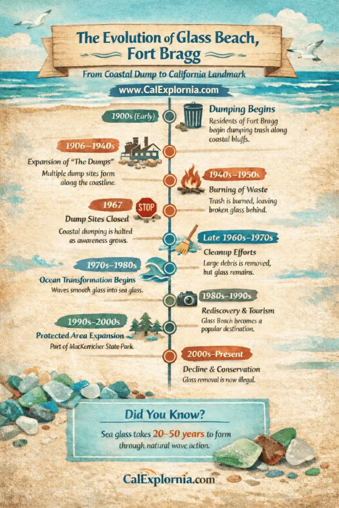 Infographic of Glass Beach's timeline