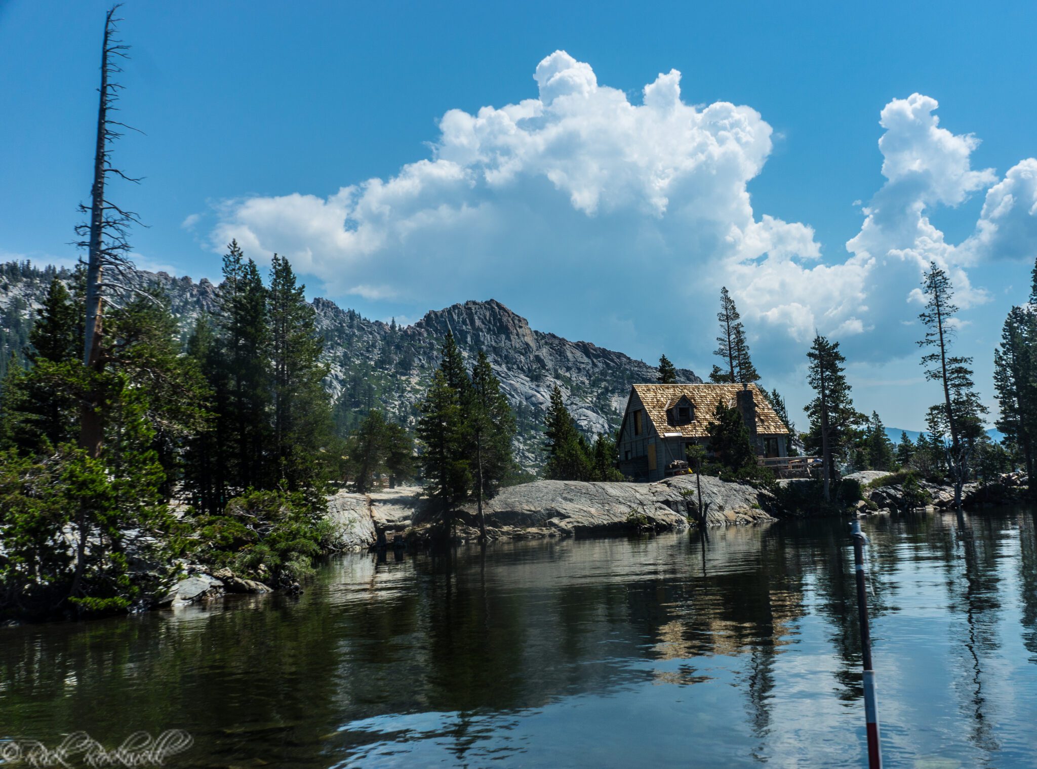 Looking onto the shore of Echo Lakes from the boat taxi