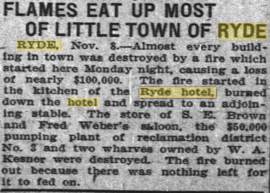 ryde burns down - oakland tribune nov 8 1911